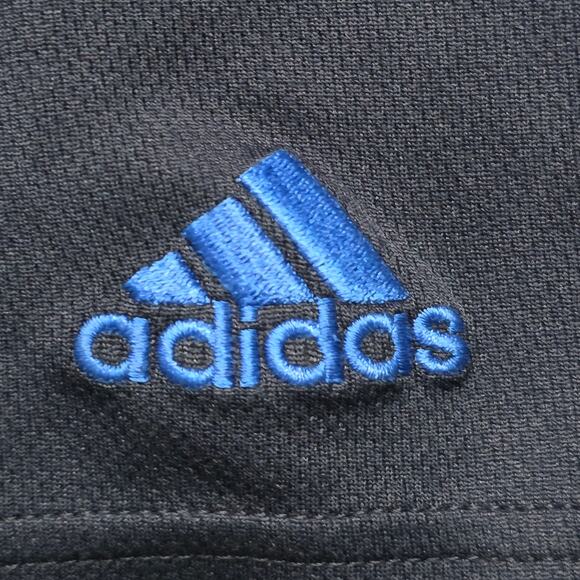 Adidas Shorts Boys L 14/16 Black Blue Terry Drawstring 3-Stripes - Picture 2 of 6